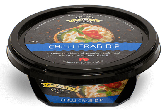 True Blue Gourmet Dips - Gourmet food manufacturing, new Chilli Crab Dip tub photo.
